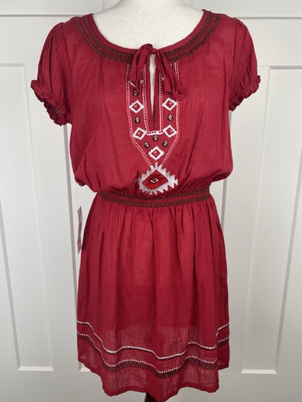Scully Honey Creek NWT Red Embroidered Peasant Dress M Western Boho Cotton